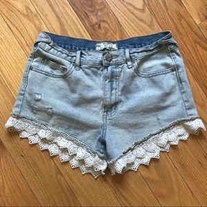 Free People Light Wash Lace Distressed Shorts